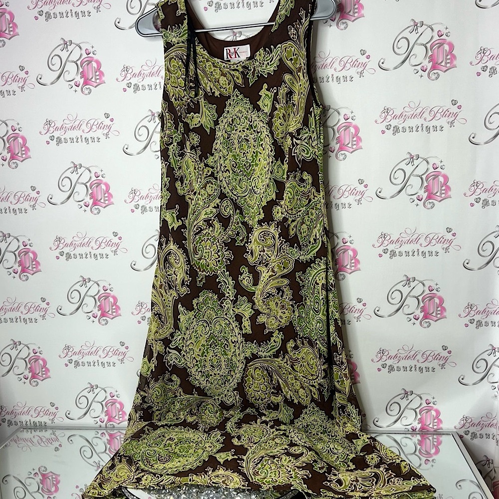 R&k originals dress paisley boho Brown and Green Paisley Maxi Dress
